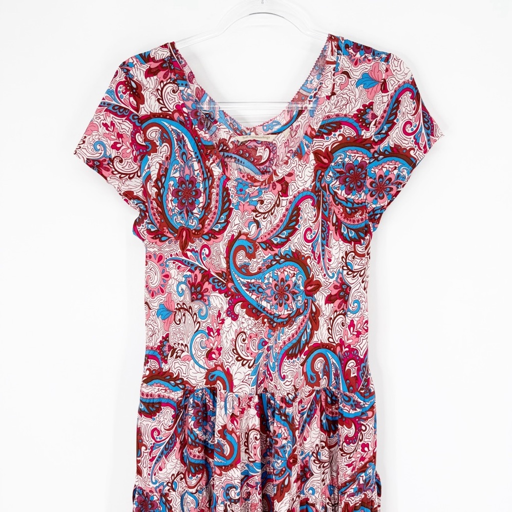 Soft Surroundings Kara Maxi Dress Short Sleeve Tiered Framboise Paisley, Medium - Picture 6 of 15